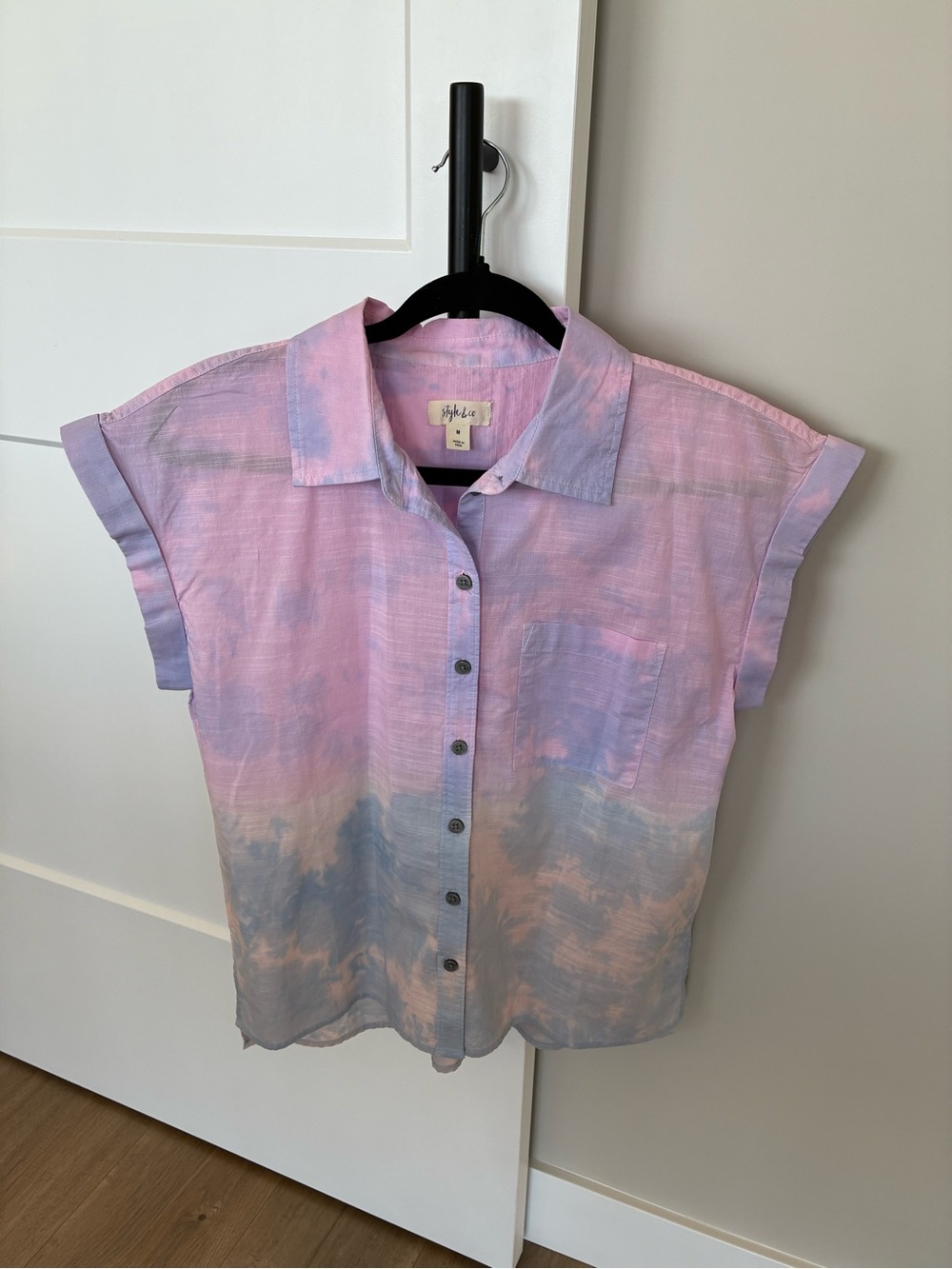 Style & Co. Pastel Tie-Dye Button Front Blouse in Pink and Lavender